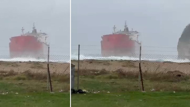 Çatalca'da Çilingöz Sahili'nde gemi karaya oturdu