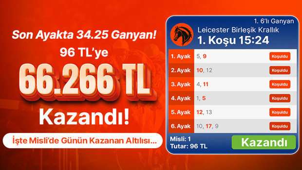 Son Ayakta 34.25 Ganyan! 96 TL’ye 66.266 TL Kazandı! İşte Misli’de Günün Kazanan Altılısı…